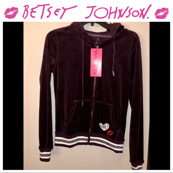 NWT BETSEY JOHNSON Velour Zip-Up LOVE Jacket w/Hood - Picture 8 of 8